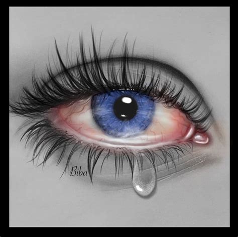 A Drawing Of An Eye With Blue And Red Irises On It S Lashes