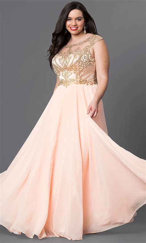Check spelling or type a new query. Peach Pink Plus-Size Long Prom Dress - PromGirl