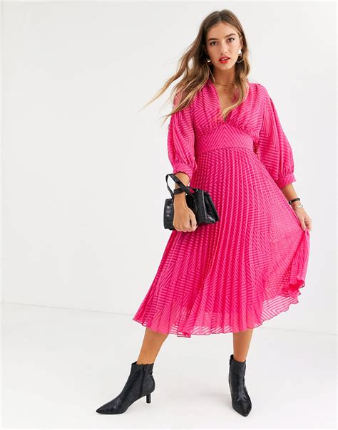 Asos Synthetic Pleated Batwing Midi Dress In Pink Save 2 Lyst