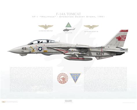 Aircraft Profile Print Of F 14a Tomcat Vf 1 Wolfpack Ne103 162603