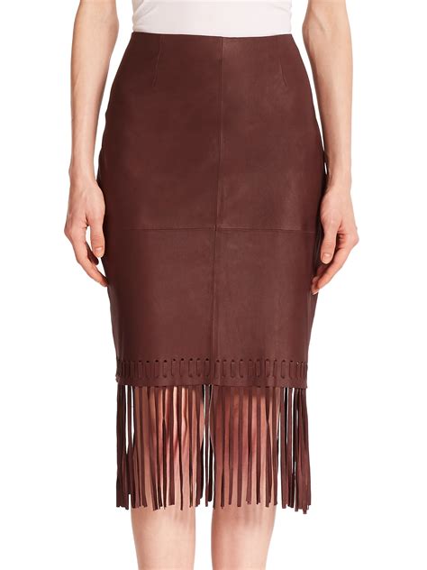 Lyst Elizabeth And James Leather Fringe Pencil Skirt In Red