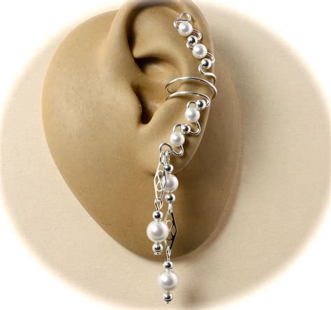 Ear Cuffs Bridal Ear Cuffs Sterling Silver Pair Of Pearl Ear Cuffs