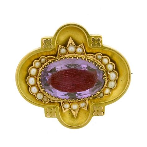 Amethyst And Seed Pearl Brooch 9ct Gold Brooches Jewellery