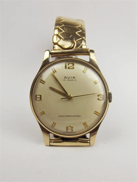 9ct Yellow Gold Avia Wristwatch Circa 1958 Sally Antiques