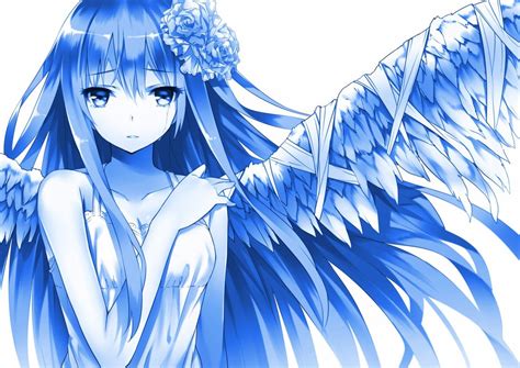 Long Hair Anime Anime Girls Simple Background Wings Hair Ornament Hd Wallpapers Desktop