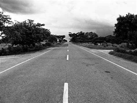 Black And White Cloudy Direction Road Roadtrip Route Straight