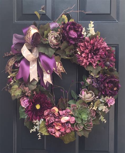 Purple Fall Wreath For Front Door Purple Summer Door Wreath Etsy