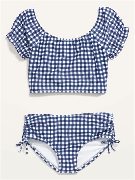 patterned puff sleeve bikini swim set for girls old navy
