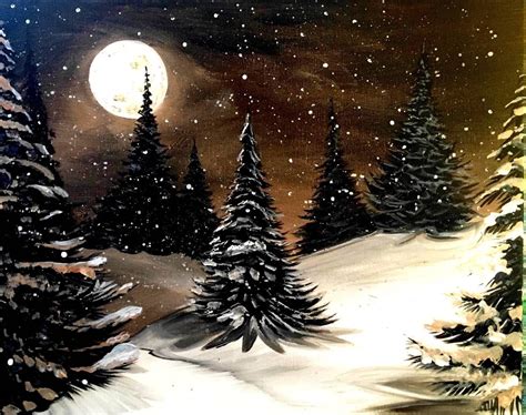 Moonlit Pines Winter Painting Christmas Paintings Canvas Painting