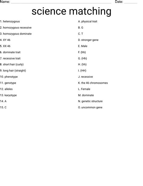 Science Matching Worksheet Wordmint