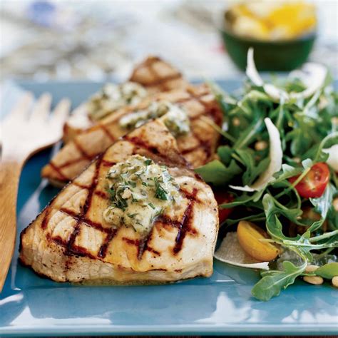 Grilled Swordfish Steaks With Basil Caper Butter Recipe