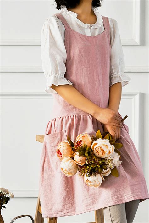 Pink Linen Apron Dress For Women Linen Apron Dress Apron Dress
