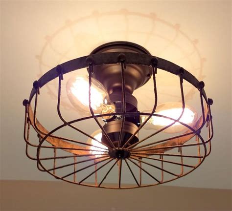 Rustic Industrial Flush Mount Cage Ceiling Light Lighting Etsy In