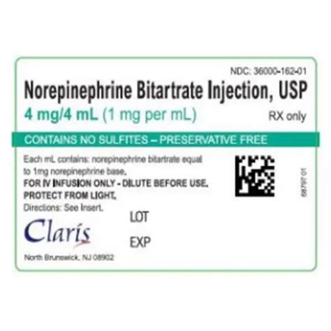 Levophed Norepinephrine Bitartrate Injection Usp 4mg4ml Vial
