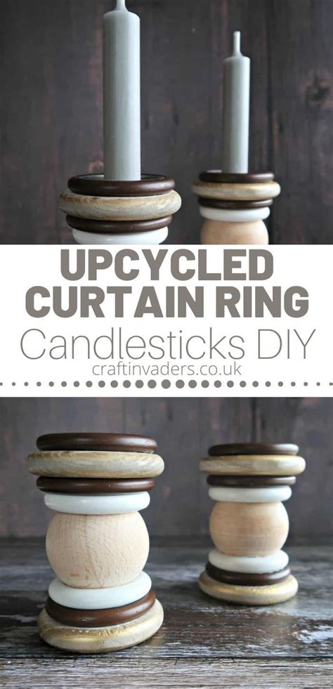 Three Candlesticks With The Words Upcycled Curtain Ring Candle Sticks Diy