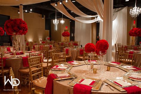 Red And Gold Wedding At Wo Music School Red Gold Wedding Decorations
