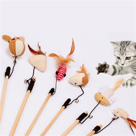 Shuohu Cat Toys Interactive Funny Wand Feathers Tease Stick Rod Cat Bells Interactive Play Chew
