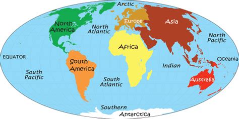 World Map With Continents And Oceans Labeled Map Of Continents