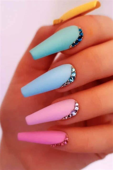 Gorgeous Matte Pastel Multi Color Coffin Acrylic Nails