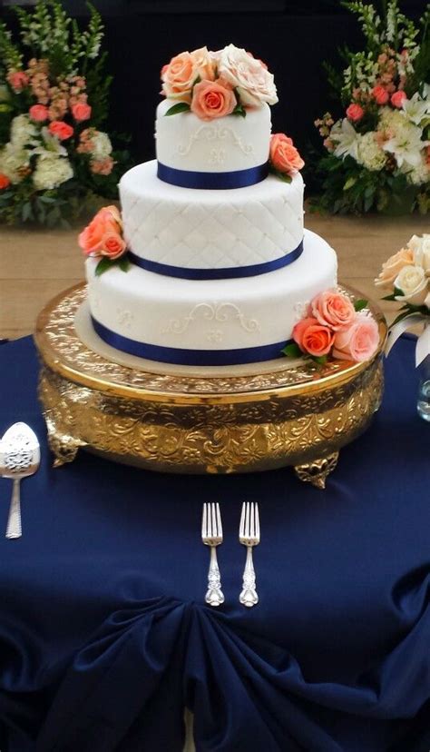 Navy And Coral Wedding Cake I Usually Like Wedding Cakes Plain And
