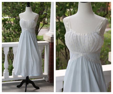 1960s Soft Blue Empire Waist Nightgown Semi Sheer Ruched Etsy