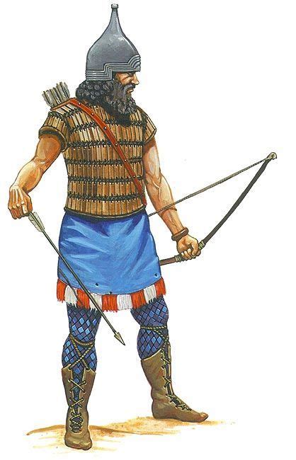 Assyrian Warrior With Iron Helmet And Bow Ancient Warfare Ancient War Ancient Warriors
