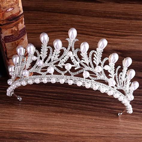 Simulated Pearls Shiny Bridal Tiaras Crown Hairband Rhinestone Queen