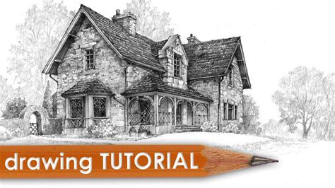 Cottage Drawing / Buy original art worry free with our 7 day money back