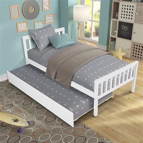 Twin Bed Frame With Trundle Sweden Solid Pine Wood Kids Twin Platform