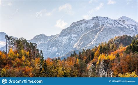 Snow Capped Mountain In Autumn Of Interlaken Switzerland Stock Image