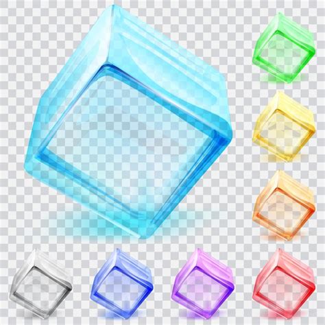 Premium Vector Set Of Multicolored Transparent Glass Cubes