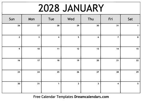 January 2028 Calendar - Free Printable with Holidays and Observances
