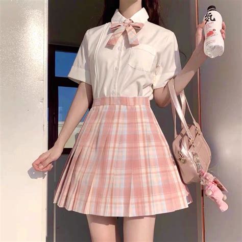 Kawaii Pink High Waisted Plaid Pleated Skirt Pink Skirt Outfits Cute
