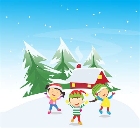 Premium Vector Happy Kids Playing Outdoors In Winter Season