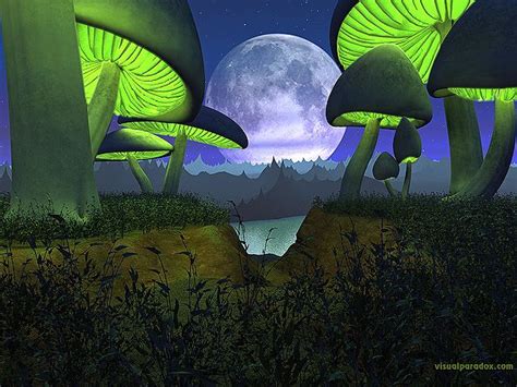3d Alien Bright Colorful Fantasy Fiction Forest Fungus Glowing