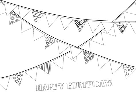 Happy Birthday Banner Coloring Page Printable Coloring Pages