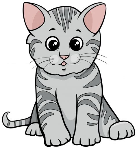 Personaje Animal De Dibujos Animados De Gato Atigrado Gris Vector Premium