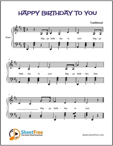 Free Printable Sheet Music For Piano Happy Birthday
