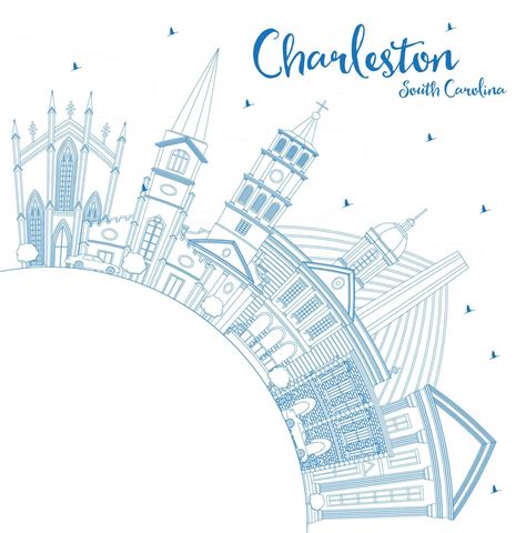 Outline Charleston South Carolina City Skyline With Blue Buildings And