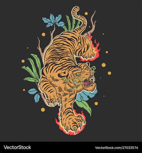 Tiger Tattoo Design With Floral Royalty Free Vector Image