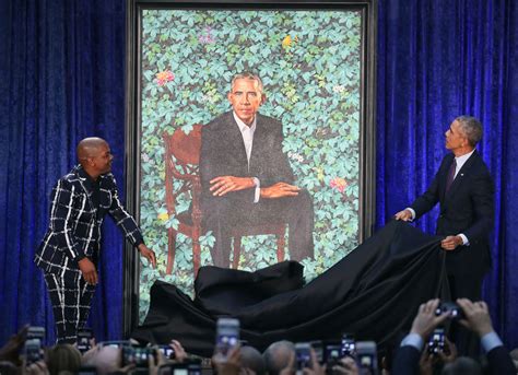 Barack obama's official portrait, painted by kehinde wiley. The Unveiling of The Obama Presidential Portraits is Finally Here