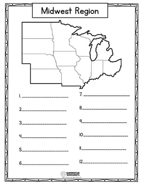 Midwest States Quiz Printable