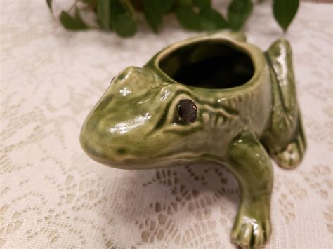 Vintage Ceramic Frog Flower Pot Planter Etsy
