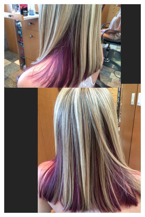 Peek a boo raspberry underneath pearl blonde highlights | Blonde