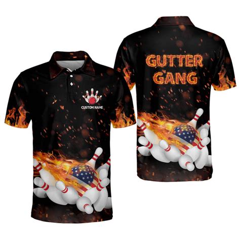 Tendpins Custom Flame Bowling Shirt For Men Bowling Polo Shirts Short