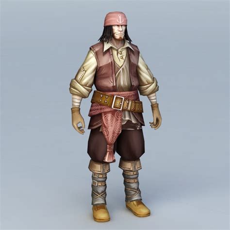Male Pirate Character 3d Model 3ds Max Files Free Download Modeling