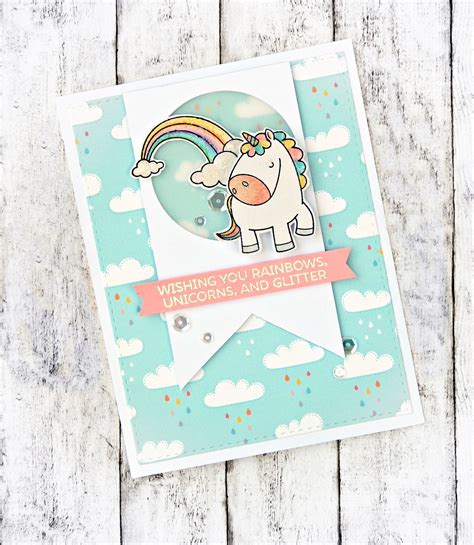 Rainbows Unicorns And Glitter Mft Handmade Card Unicorn Card