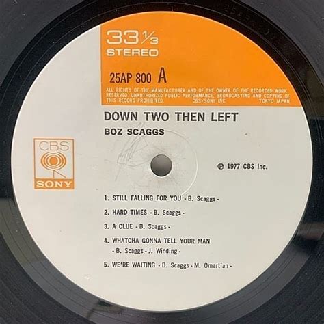 Boz Scaggs Down Two Then Left Lp Cbs・sony Waxpend Records