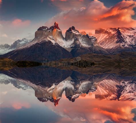 Sunrise In Torres Del Paine National Park Lake Pehoe And Cuernos
