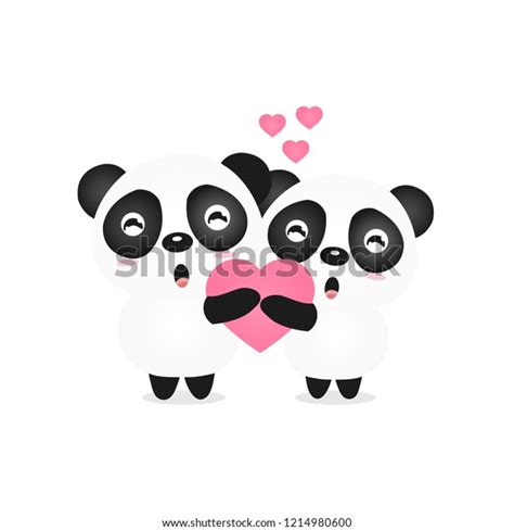 Valentine Illustration Cute Couple Panda Holding Stock Vector Royalty